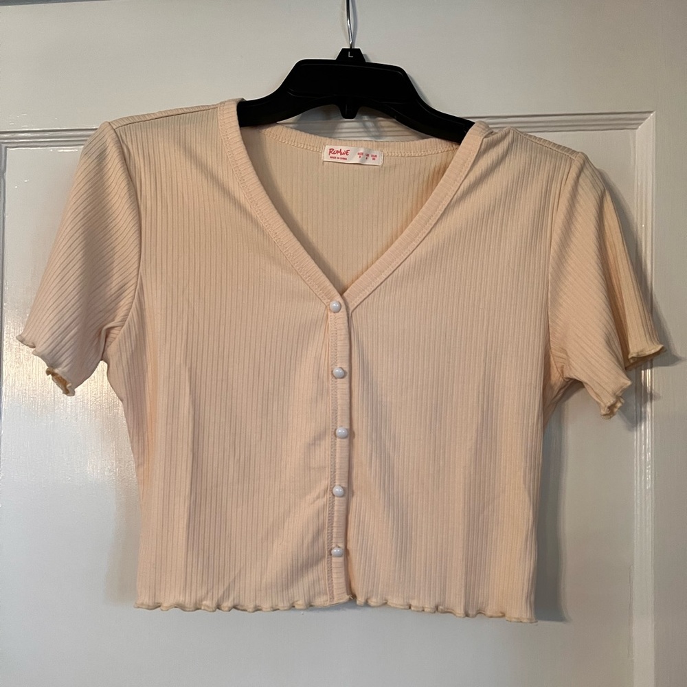Cream faux button up crop top